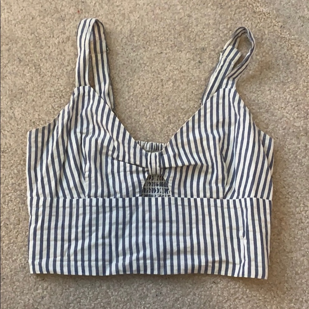 Forever 21 Size Small White/Blue Stripped Crop Top - Coastal Grandma, Beach